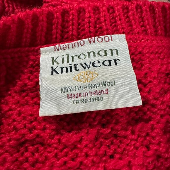 Kilronan Fisherman Cardigan Sweater Large Red Merino Wool Cable Knit CJ-2190 - Picture 5 of 7